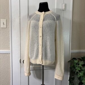 ZARA Cream Button Down Open Stitch Knit Reversible Cardigan Sweater